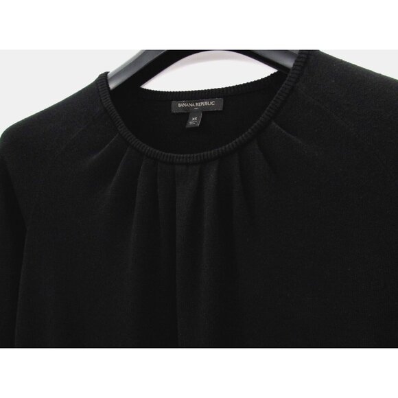 Banana Republic Sweater Womens XS Black Pleated Neckline 3/4 Sleeve Pullover - Picture 2 of 10